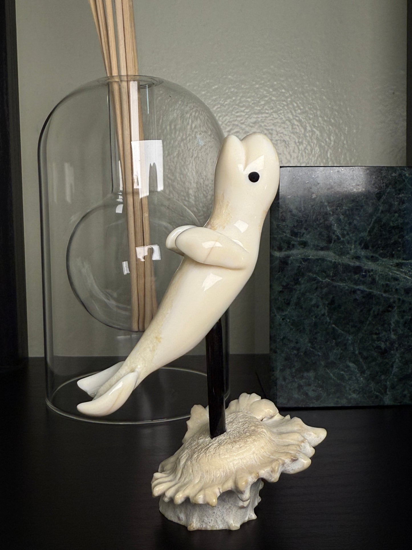 Dancing Ivory Beluga Whale Figurine