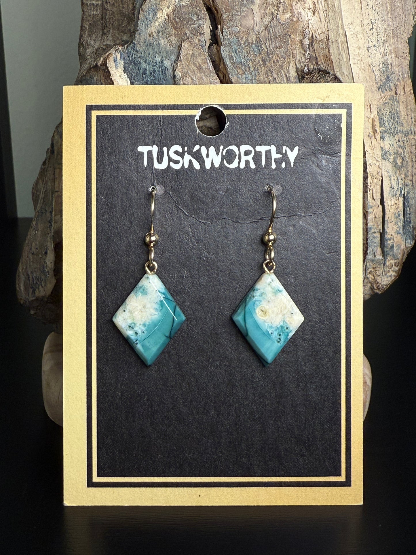 Teal Diamond Ivory Earrings