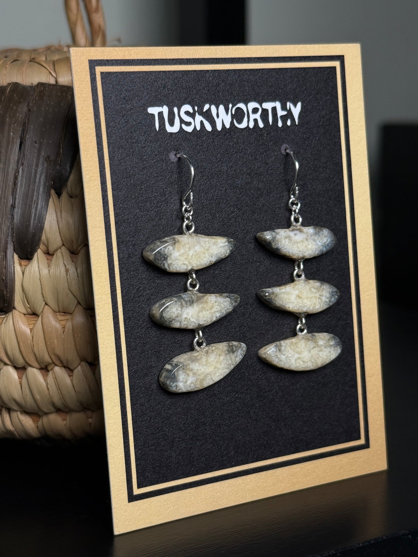 Trilayer Fossil Ivory Earrings