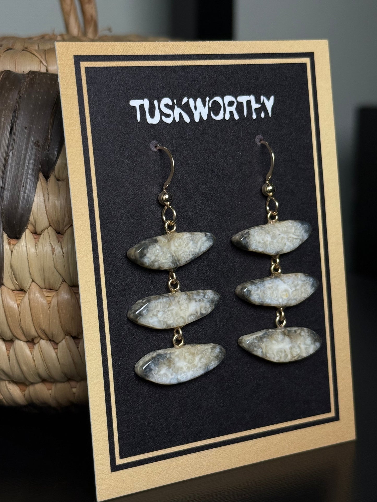 Trilayer Fossil Ivory Earrings