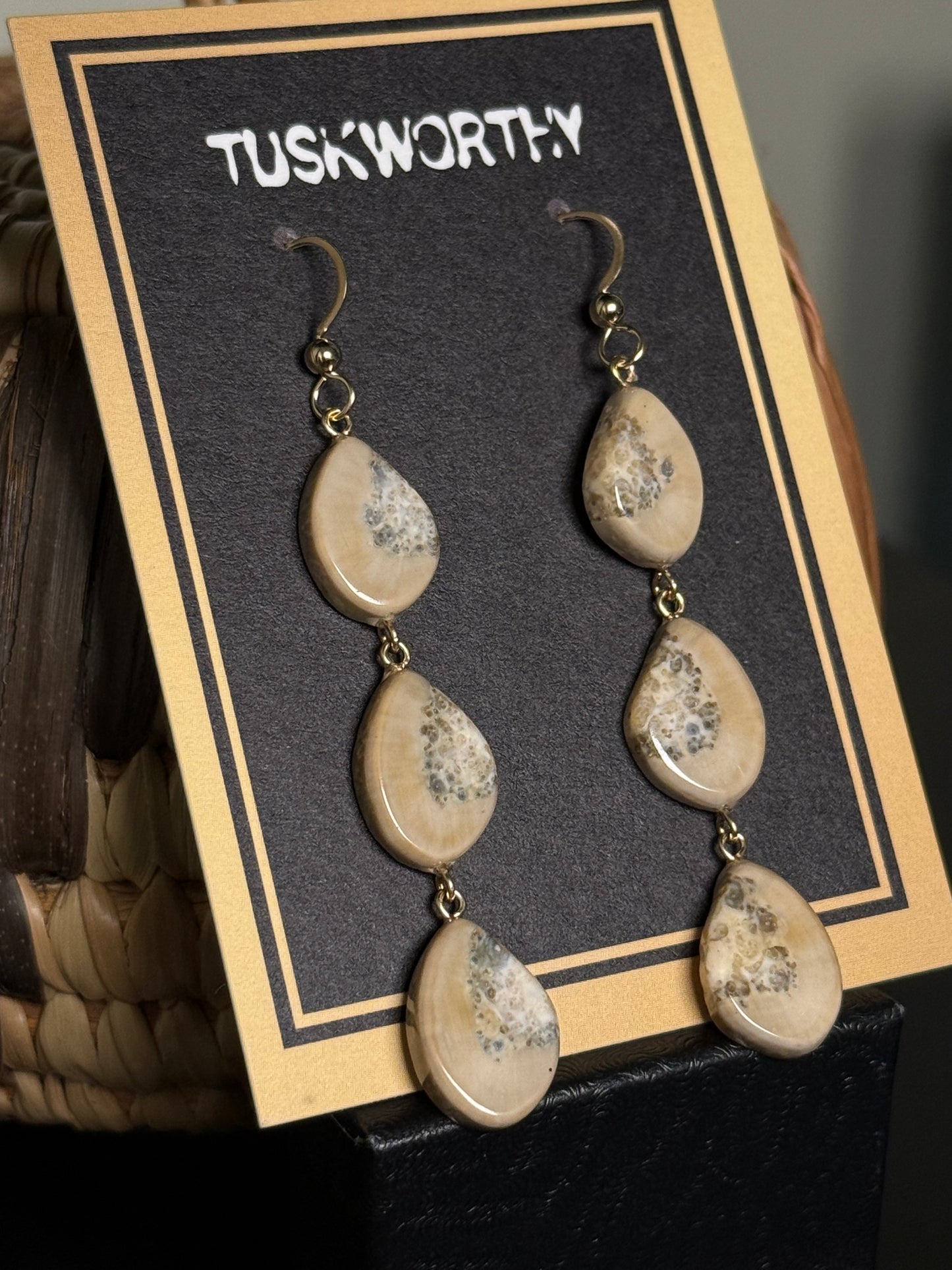 Trilayer Fossil Ivory Earrings