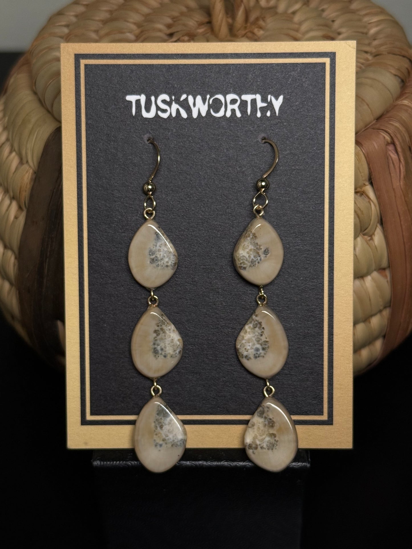 Trilayer Fossil Ivory Earrings