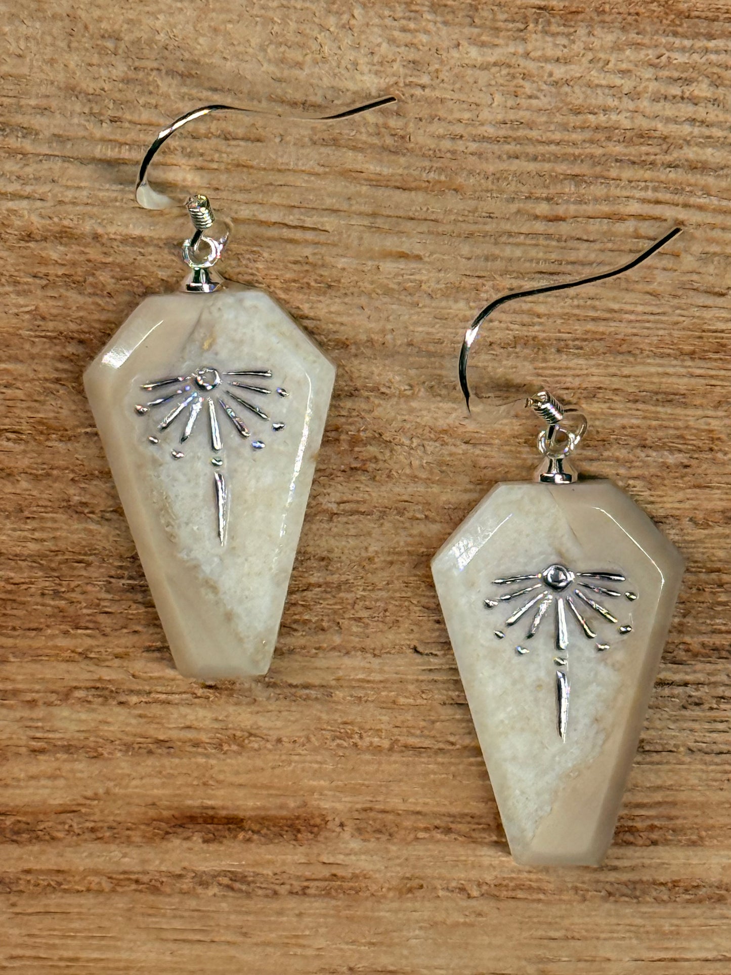 Silver Accent Ivory Coffin Earrings