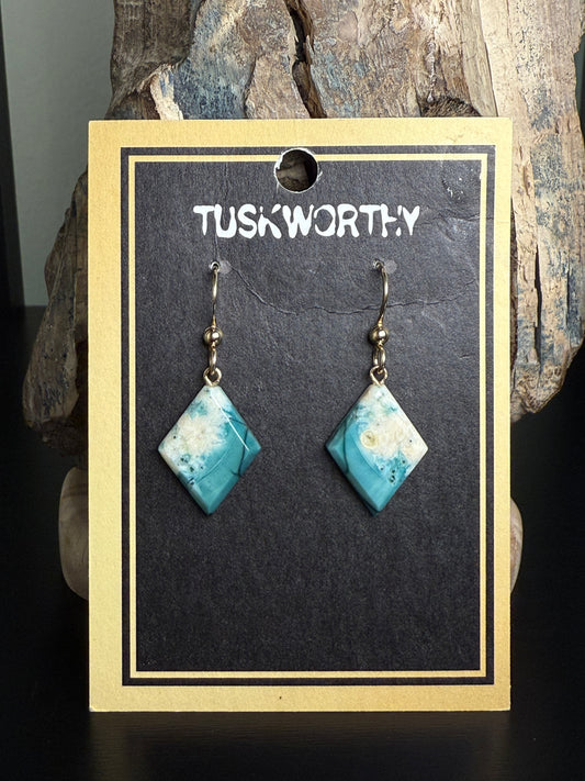 Teal Diamond Ivory Earrings