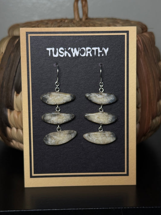 Trilayer Fossil Ivory Earrings