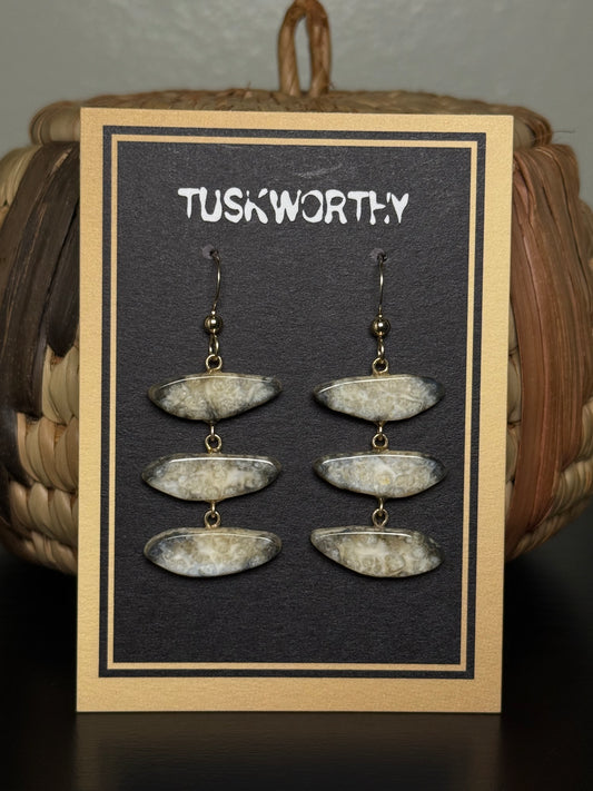 Trilayer Fossil Ivory Earrings
