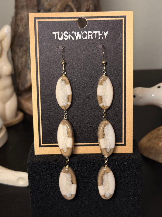 Trilayer Fossilized Ivory Earrings