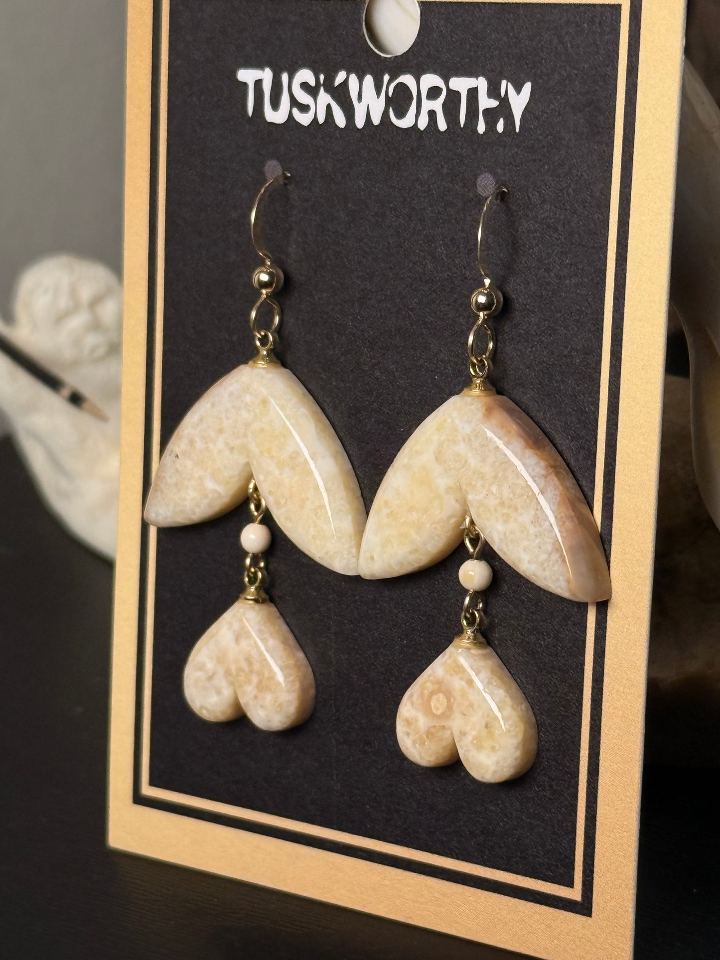Ivory Heart Drop Earrings