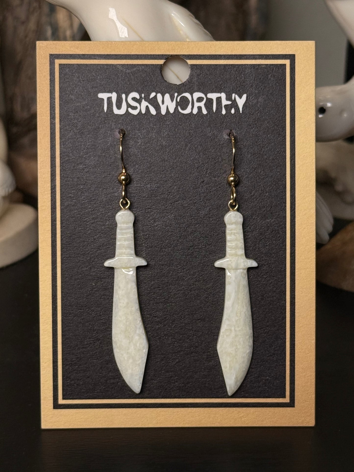 Ivory Bowie Knife Earrings