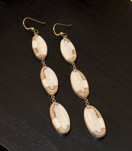 Trilayer Fossilized Ivory Earrings