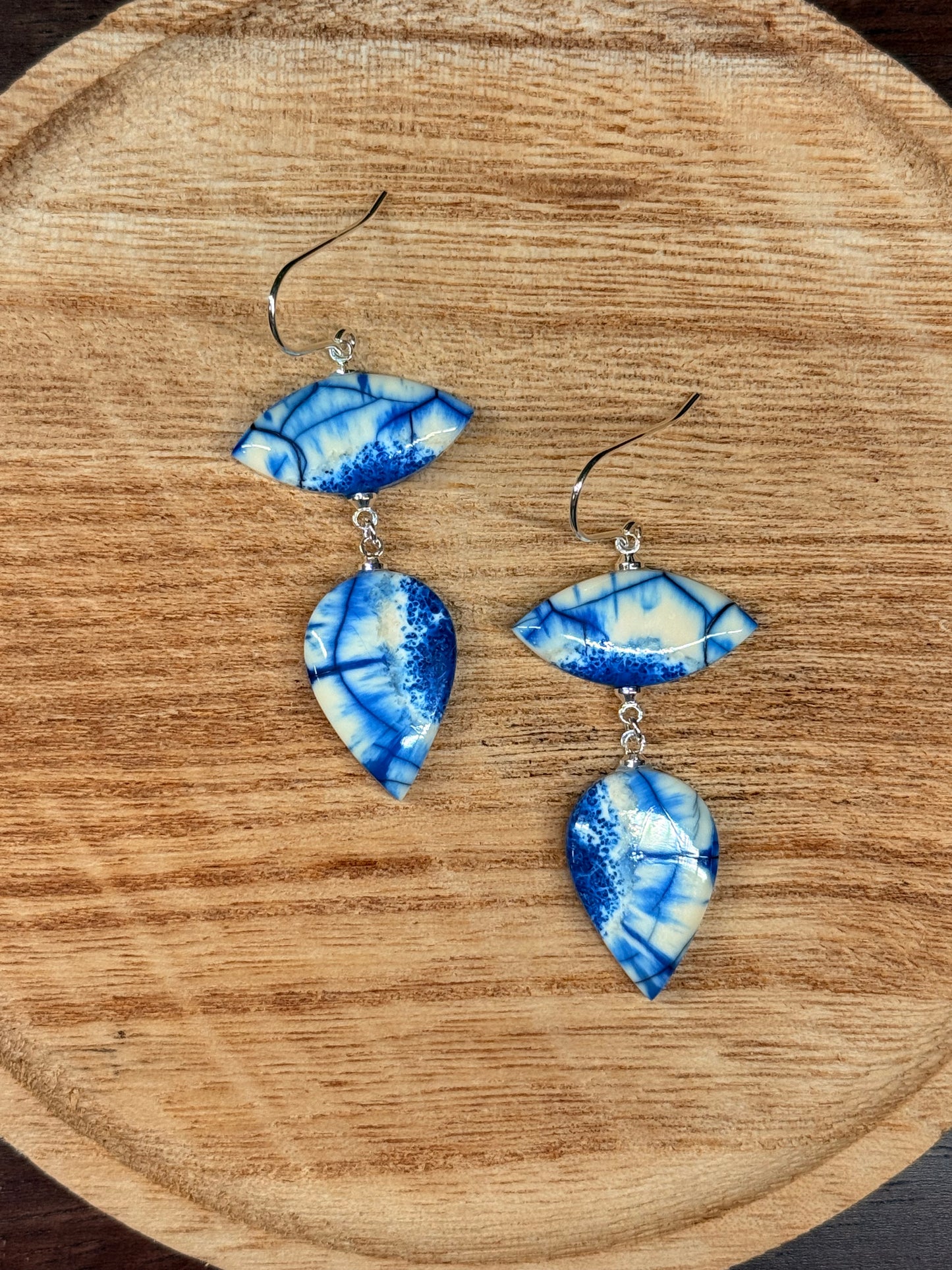 Cobalt Blue Tiered Ivory Earrings