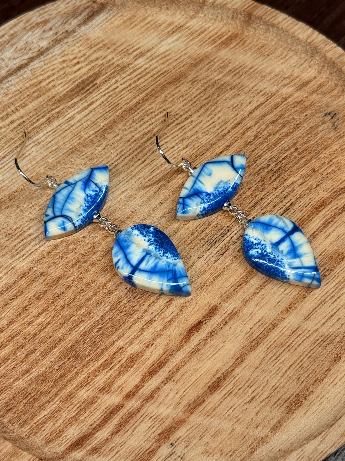 Cobalt Blue Tiered Ivory Earrings
