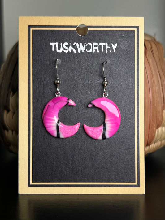 Fuchsia Crescent Moon Earrings