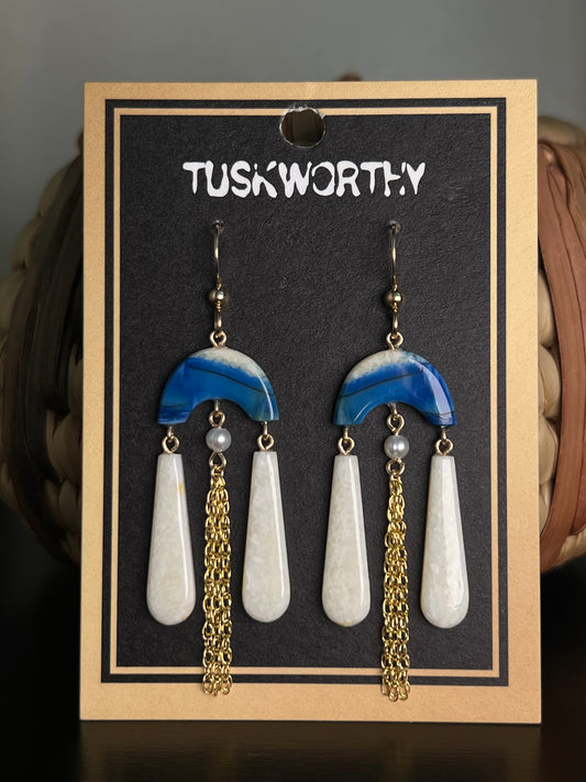 Cobalt Blue Tassel Chandelier Earrings