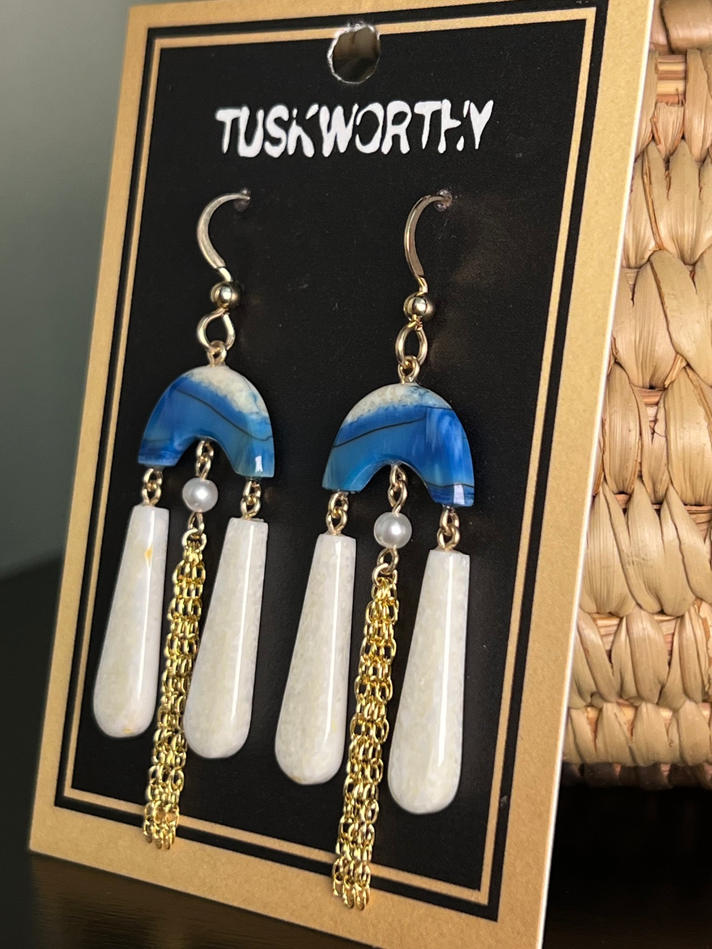 Cobalt Blue Tassel Chandelier Earrings