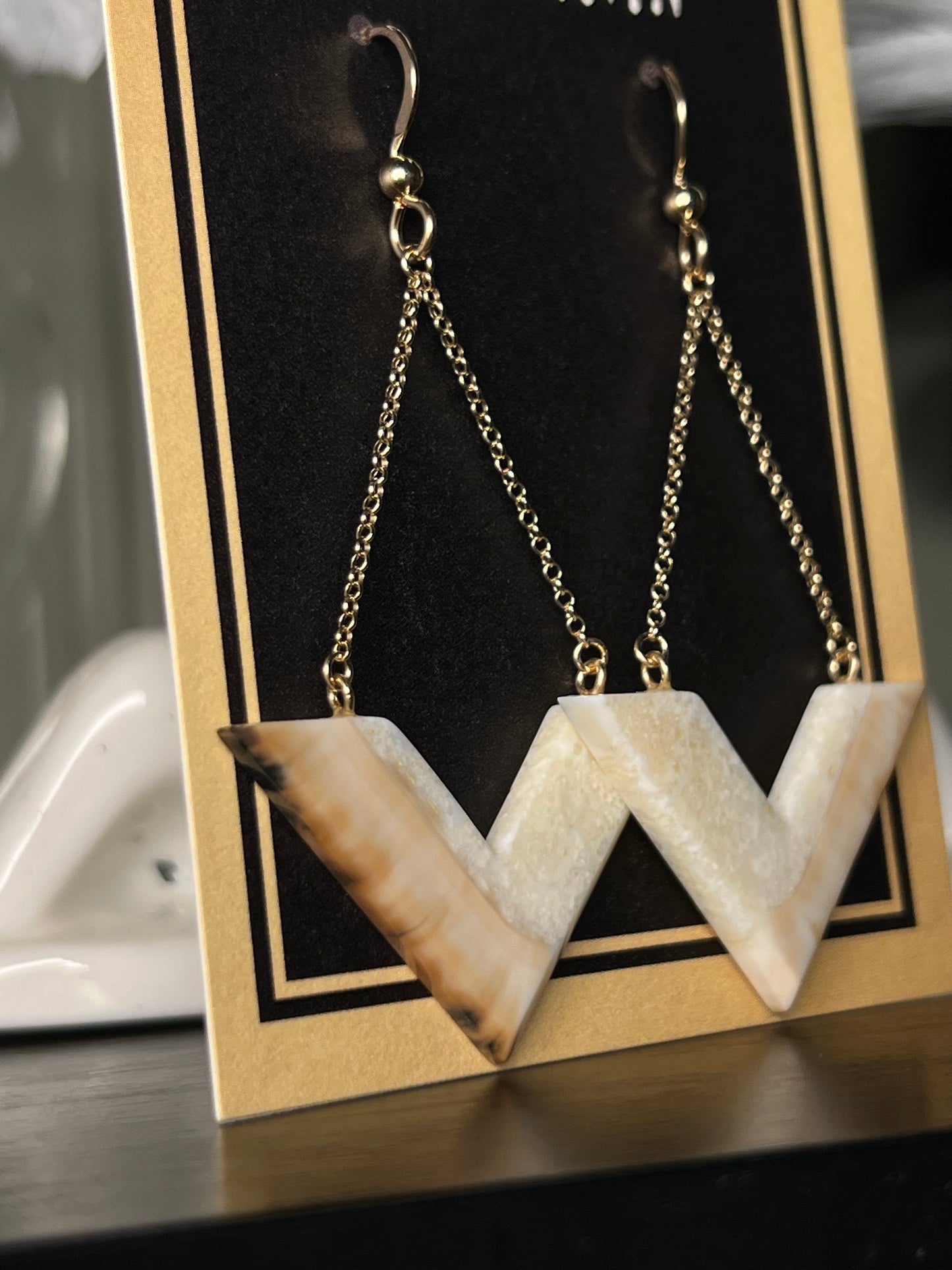 Fossil Ivory V-Shaped Earrings