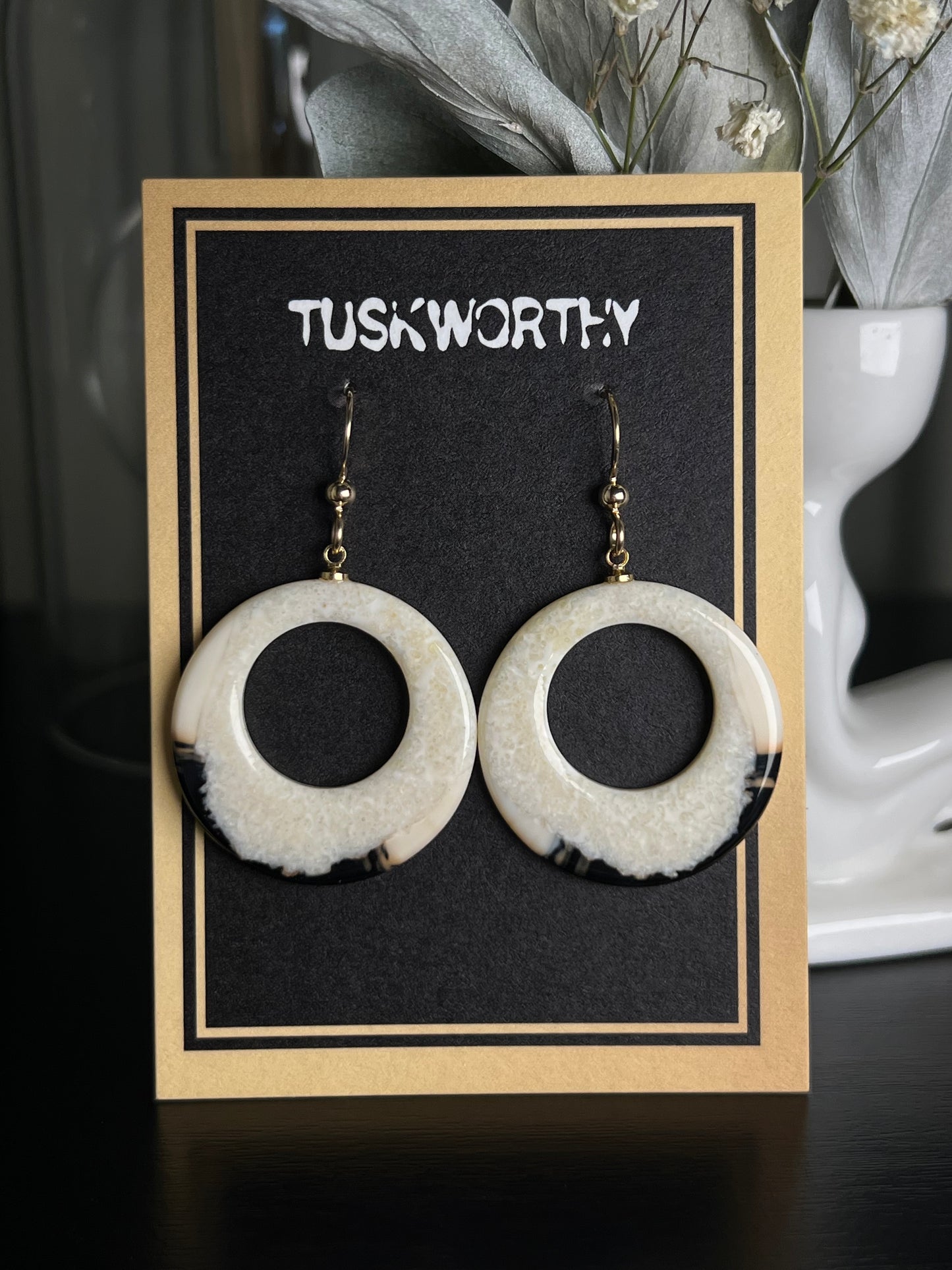 Fossilized Ivory Hoops