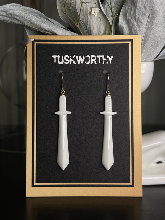 Double Edged Ivory Sword Earrings