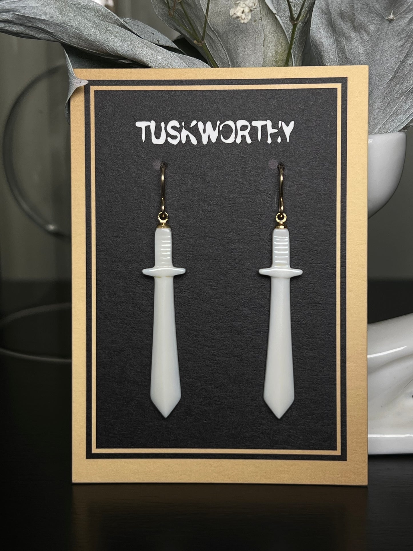 Double Edged Ivory Sword Earrings