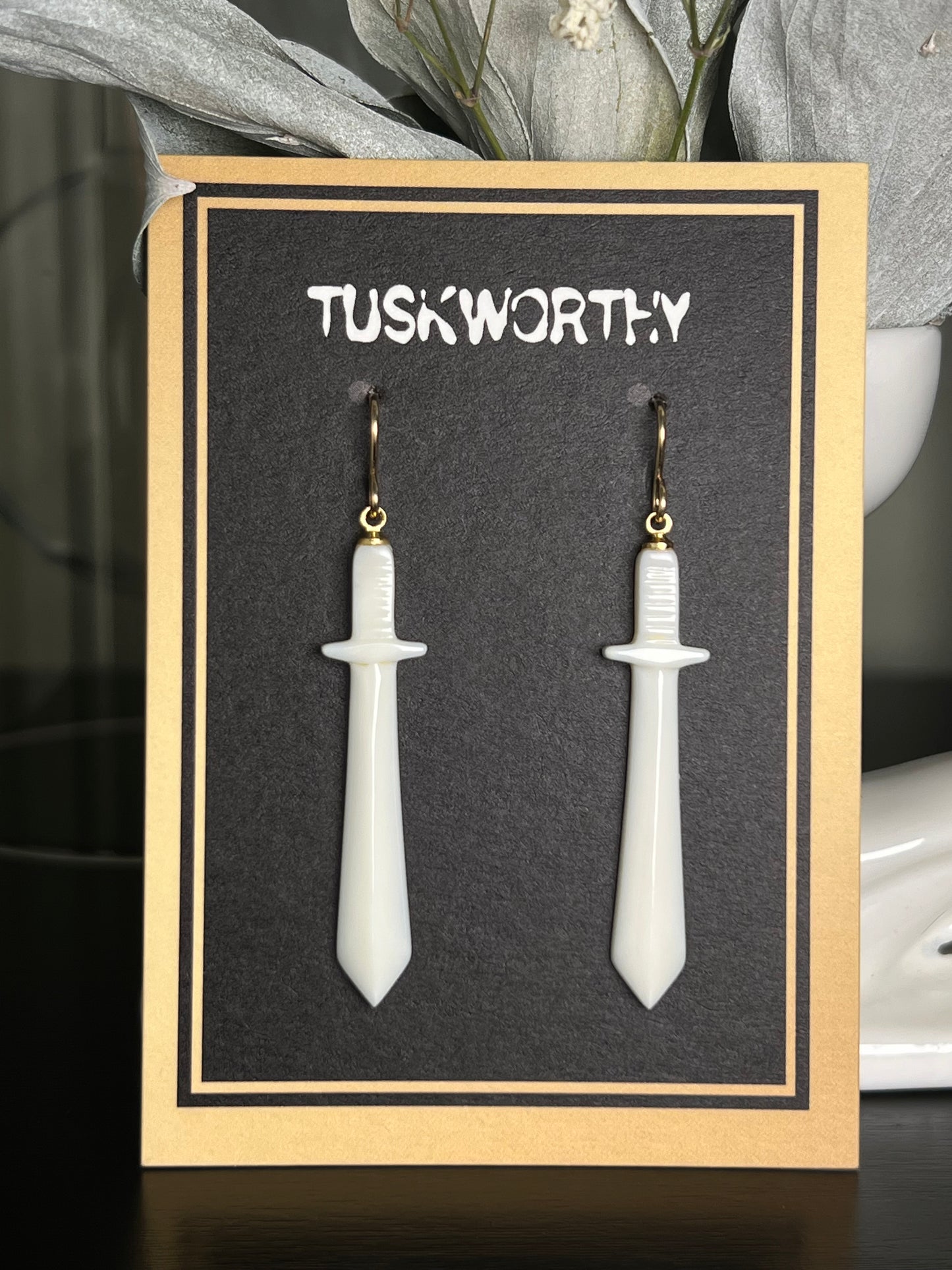 Double Edged Ivory Sword Earrings