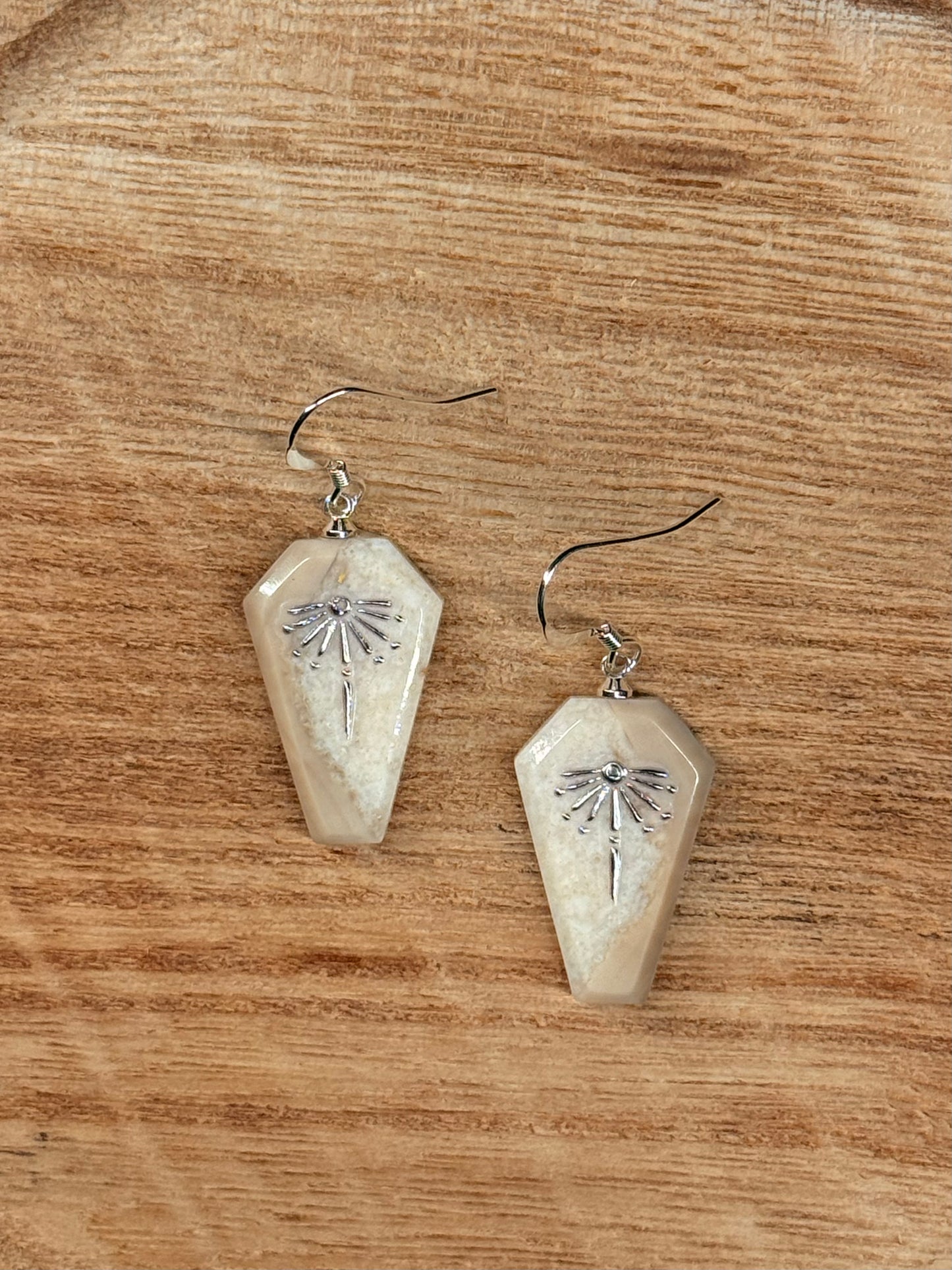 Silver Accent Ivory Coffin Earrings