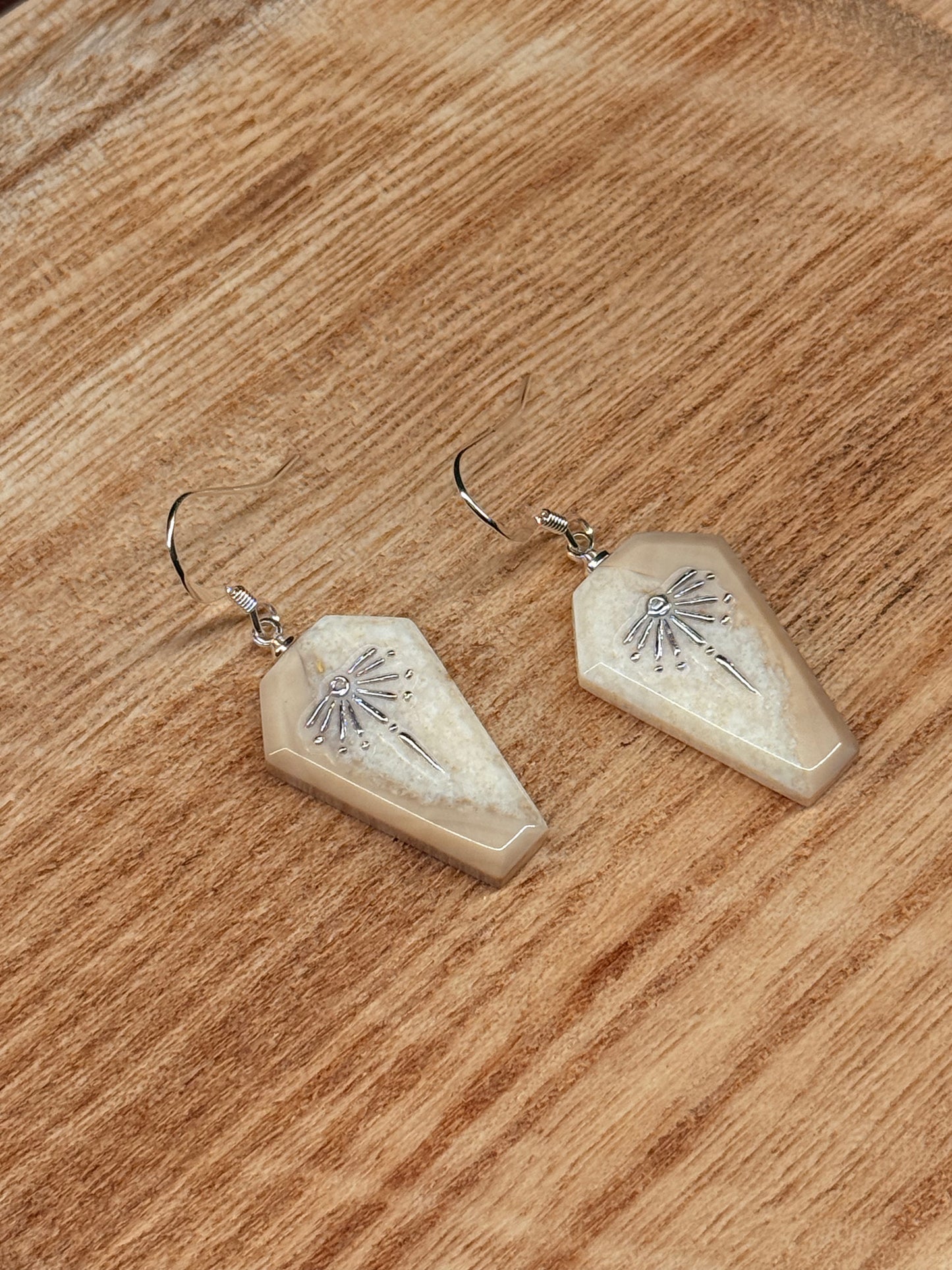 Silver Accent Ivory Coffin Earrings